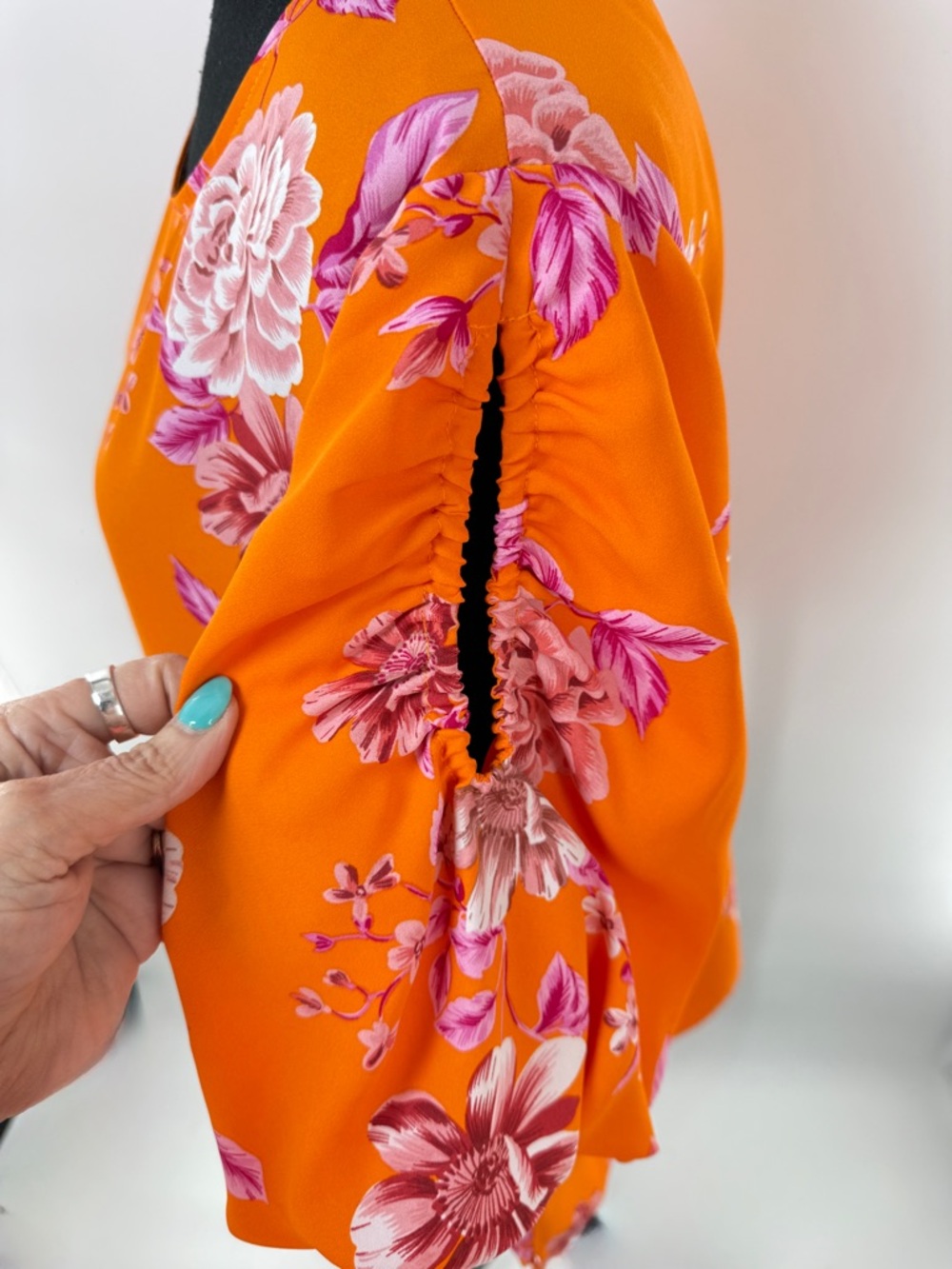 Vince Camuto Brielle Open Shoulder Balloon Sleeve Blouse Orange/Pink Size XL - Picture 9 of 14